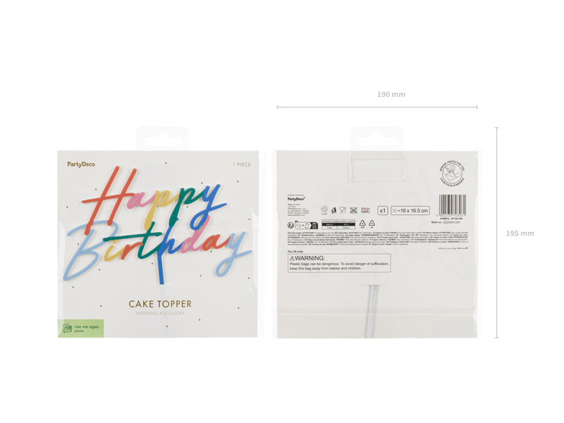 Acryl-Kuchentopper ''Happy Birthday'', matten Multicolor, 16.5 cm