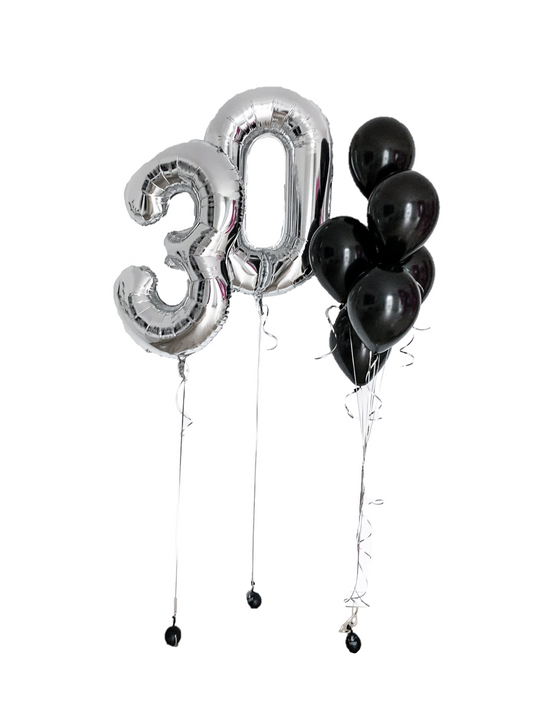 Zahlen Ballons mit Latex Bouquet -  Schwarz Silber, Luft Liebe Helium, Happy Birthday